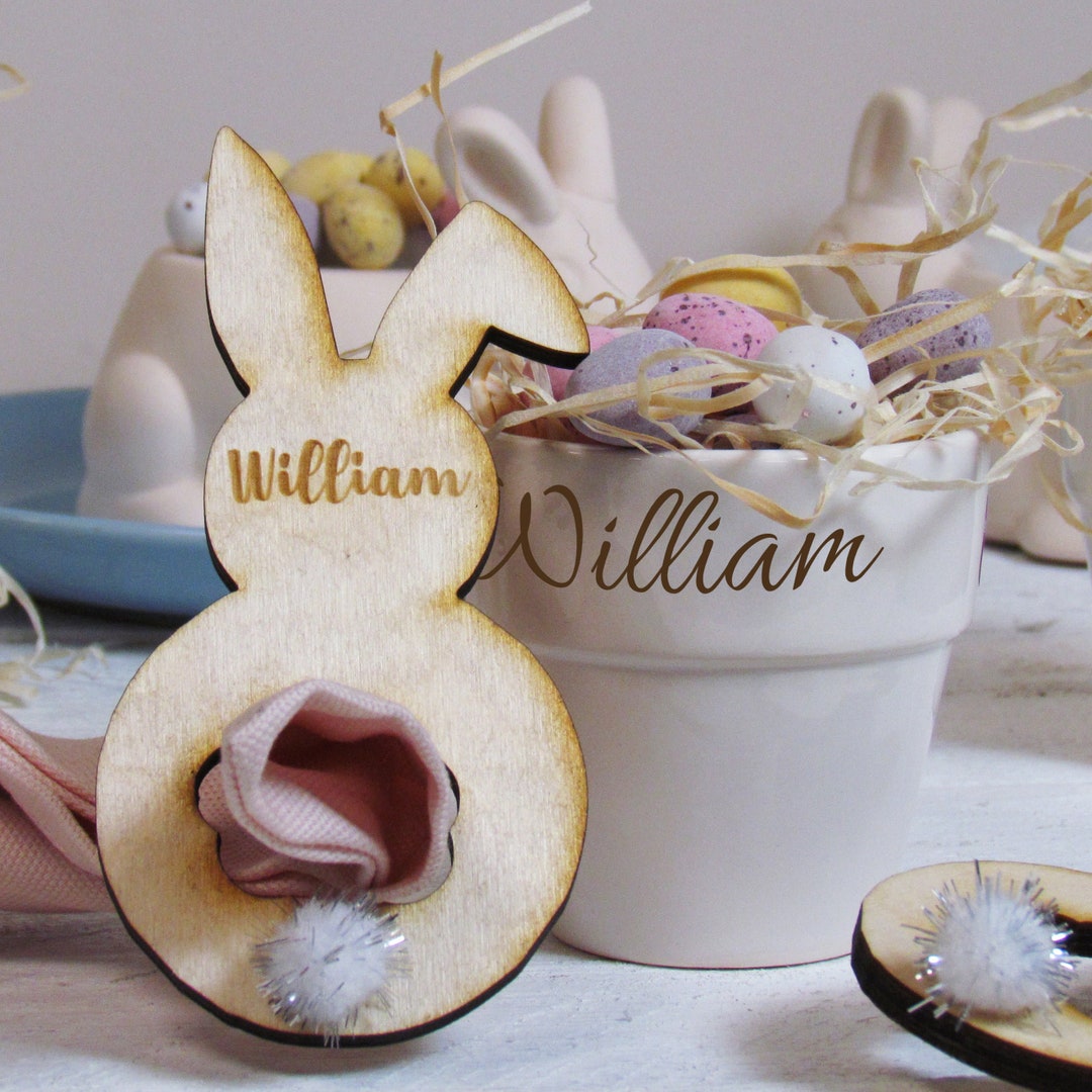 Personalised Easter Bunny Napkin Rings | Table Place Names | Easter ...