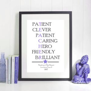 Personalised Thank You Teacher Gift | Typography Teacher Print | Thank You Teacher Gift Ideas | Teacher Appreciation | End of Term Gift