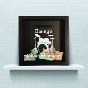 Personalisierte Gig Ticket Sammelbox | Ticket und Armbänder Erinnerungsbox | Ticket Stub Sammlungshalter | Drums Design Gig Ticket Box