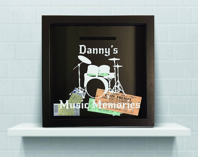 Personalised Gig Ticket Collection Box | Ticket and Wristbands Keepsake Box | Ticket Stub Collection Holder | Drums Design Gig Ticket Box