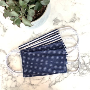 Pack Of Four Navy And White 100% Cotton Face Mask, Reusable face mask, Washable face mask, patterned face mask