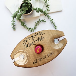Wooden Wine Butler Wedding Gift | Wooden Wine Bottle and Glass Holder | Wine Drinking Couple Gift | Wooden Oak Wine Glass Holder | Valentine
