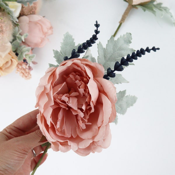 Large Peony Buttonhole Or Corsage | Artificial Wedding Buttonhole | Silk Flowers Wedding Boutonniere | Handmade Wedding Eternal Flowers