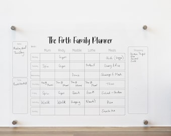Family Wall Planner Simple Black | Personalised Family Organiser Dry Wipe | Family Calendar Personalised House Warming Gift | Weekly Planner