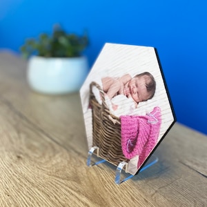 Personalised Hexagonal Photo Gift | Photo Printed On Wood | Photo Printed On Acrylic | Hexagonal Photo Tile | Father&#39;s Day | Birthday Gift