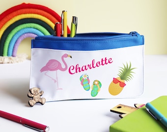 Personalised Flamingo Pencil Case | Back to School | Pink Pencil Case | Tropical Theme Personalised Case | Kids Personalised Stationary