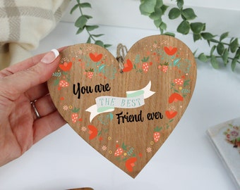 Best Friend Ever Wooden Hanging Heart Plaque | Special Friend Gift | Wooden Hanging Heart for Friend | Gift for Sister | Sister Best Friend