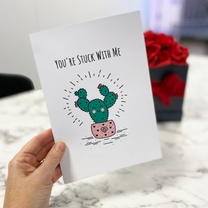 Lustige Du bist mit mir stecken Valentinskarte | Kaktus Design Valentinskarte | Valentinskarte | Valentinstag Geschenk | Freund Freundin