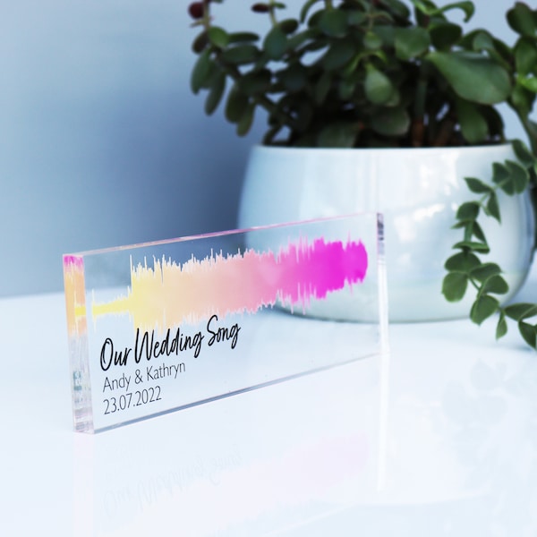 First Dance Wedding Soundwave Acrylic Block | Personalised Anniversary Gift | Wedding Song Soundwave Printed Block | Gradient Soundwave art