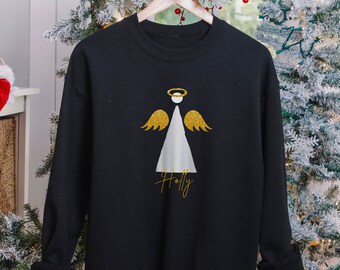 Personalised Metallic Angel Christmas Jumper Geometric Festive