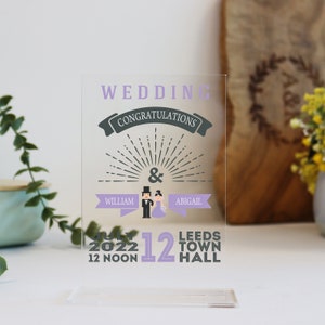Gepersonaliseerde bedrukte bruiloft alternatieve kaart | Trouwdag Details Aandenken Acryl Stand | Keepsake Bruiloft Alternatieve Kaart