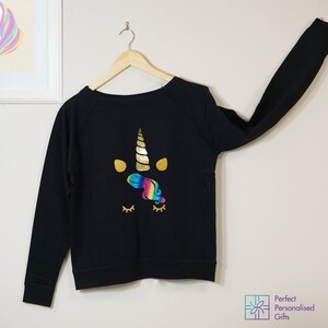 Sparkly Unicorn Sweatshirt | Glittery Magical Unicorn Sweater | Fun and Whimsical Unicorn Fashion Slouch Sweatshirt | Unicorn Lovers Gift