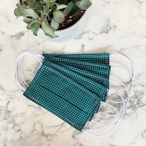 Pack Of Five Teal Pin Spot 100% Cotton Facemask, Reusable face mask, patterned face mask, cotton face mask, washable face mask