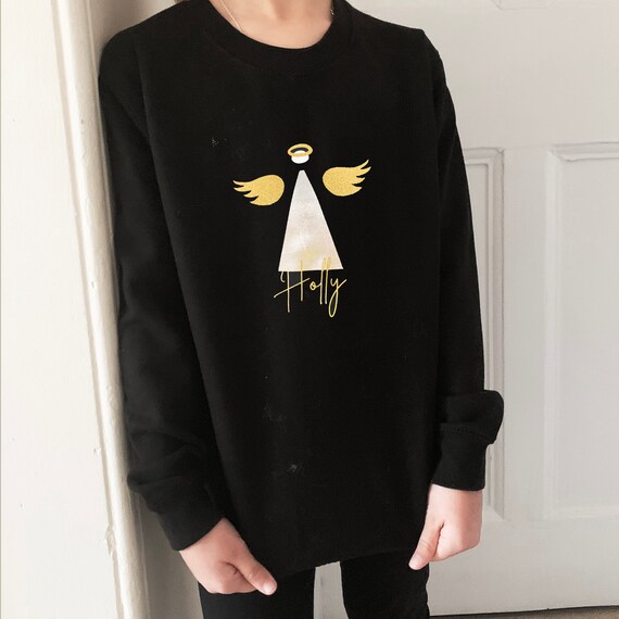 Personalised Angel Children s Christmas Jumper Kids Christmas Jumper Angel Design Personalised Festive Sweatshirt Christmas Jumper Day Etsy