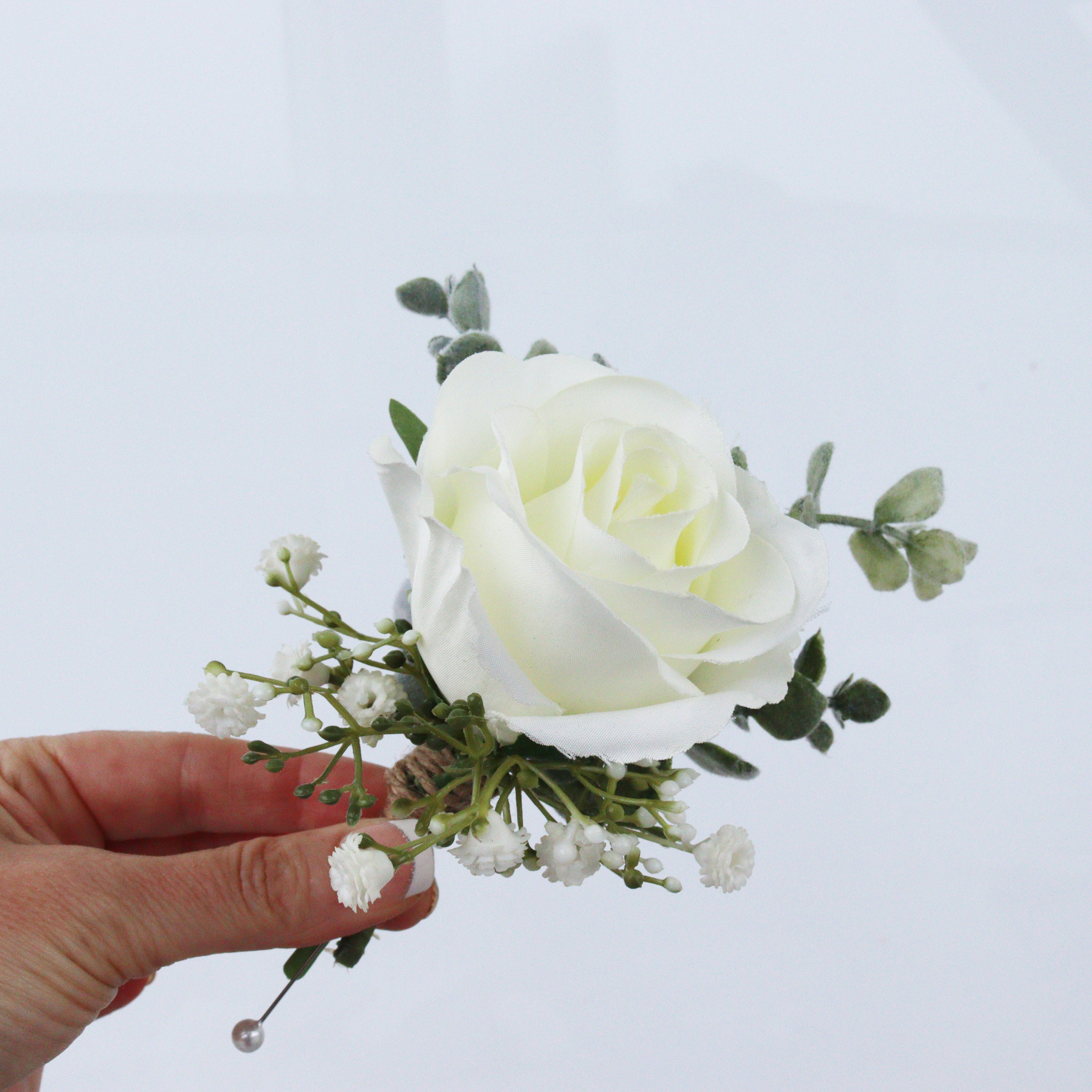 Wedding Artificial Silk Flowers Cream Rose Stephanotis Ivy Buttonhole Corsage 
