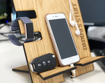 Personalised Accessories Board | Personalised Handmade Wooden Accessories Holder | Phone Watch Keys Organiser | Father&#39;s Day | Mother&#39;s Day