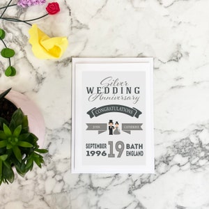 Personalised Silver Wedding Anniversary Card | Silver Wedding Anniversary Keepsake | Wedding Details Card | Silver Anniversary Celebrations