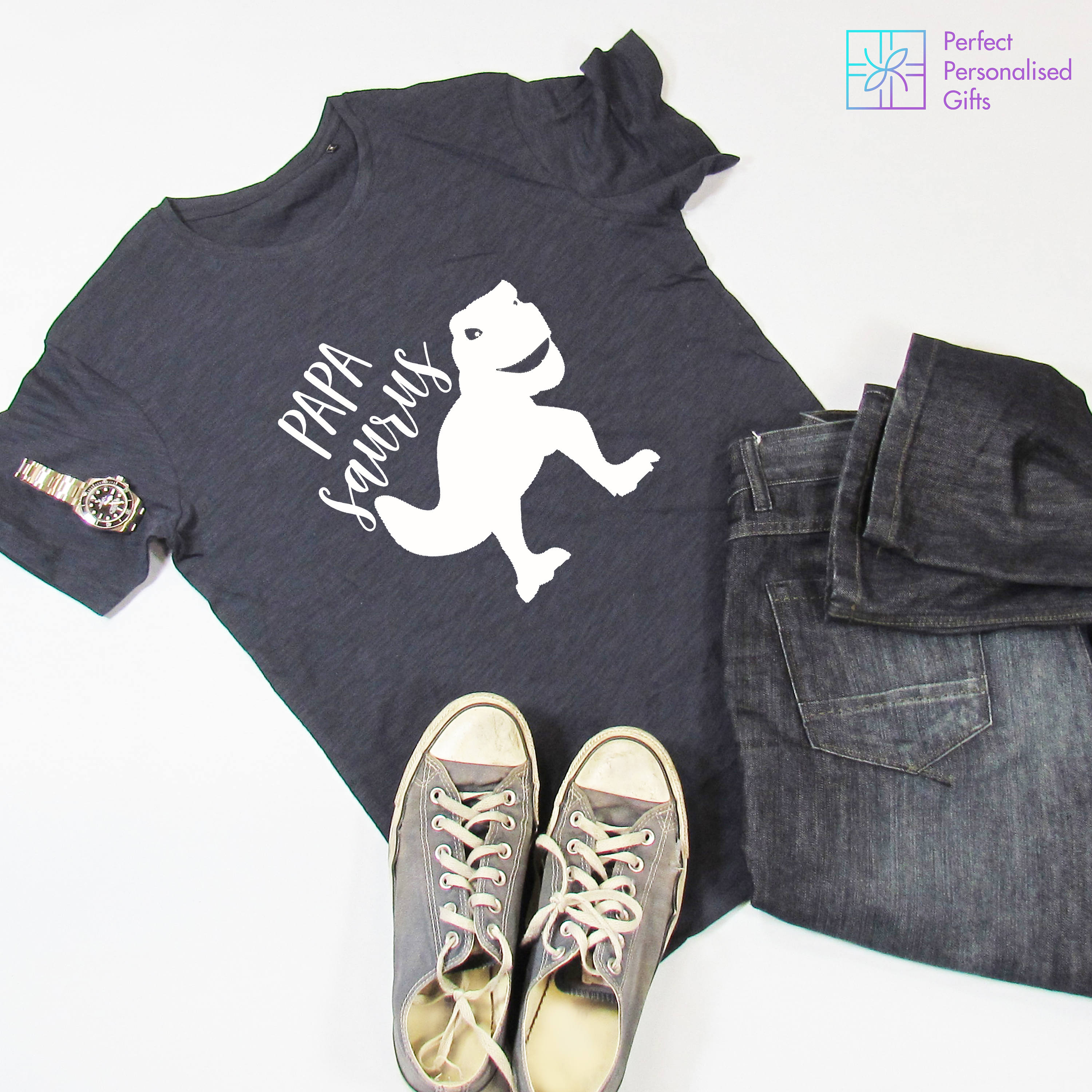 Image of Fathers Day T-Shirt, Papapsaurus Dadasaurus, Steppasaurus, Dinosaur Father's Gift, Dad T-Shirt