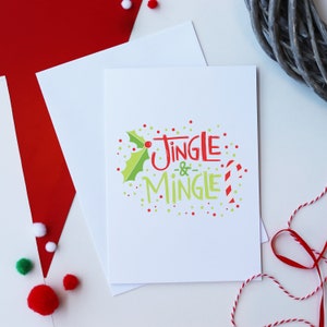 Jingle en meng kerstkaart | Jingle Bells gekleurde kerstkaart | Feestelijke wenskaart | Grappige kerstkaart | Seizoensgroeten