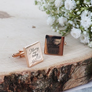 Printed Rose Gold Wedding Cufflinks with Special Message and Wedding Date