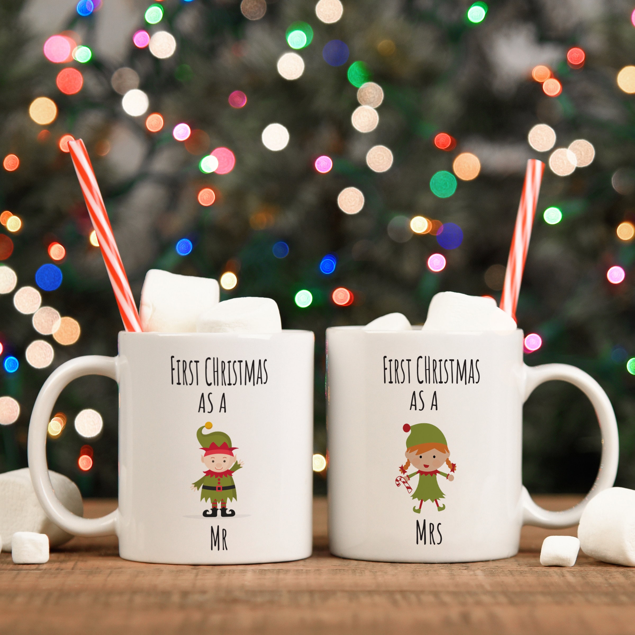 Juego de tazas de Navidad para parejas / Primera Navidad Casado / Tazas de  Navidad Regalo de parejas / Regalo de Mr & Mrs / Regalo de boda de invierno  / Boda de Navidad -  México