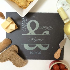 Mr & Mrs Personalisiertes Schiefer Käsebrett | Individuell graviertes Schiefer-Käsebrett für Paare | Jubiläumsgeschenk | Einzigartiges Käse-Liebhaber-Geschenk