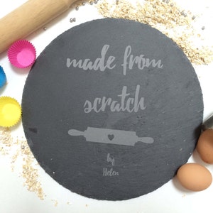 Personalised Cake Plate Baked from Scratch by | Personalised Baking Gift | Rustic and Elegant Engraved Slate Serving Platter for Baking Fans