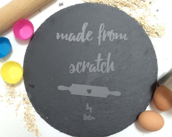 Personalised Cake Plate Baked from Scratch by | Personalised Baking Gift | Rustic and Elegant Engraved Slate Serving Platter for Baking Fans