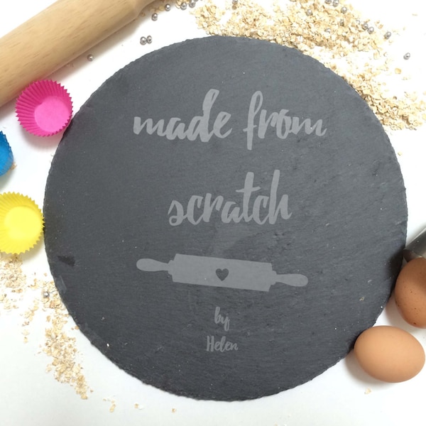 Personalised Cake Plate Baked from Scratch by | Personalised Baking Gift | Rustic and Elegant Engraved Slate Serving Platter for Baking Fans