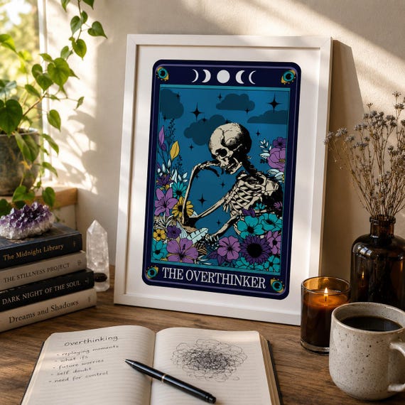 アート・デザイン・音楽 Australian Contemporary Dreamtime Tarot Tarot Style Overthinker Print, Skeleton Art Design - Etsy