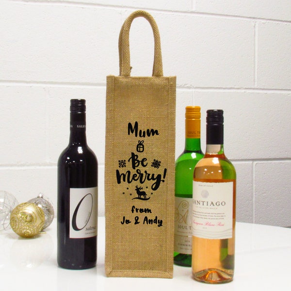 Christmas Bottle Bag, Christmas Wine Bag, Wine Bag, Personalised Wine Bag, Jute Bottle Bag, Christmas Gift Bag, Jute Wine Bag