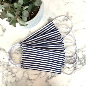 Pack Of Five Striped Navy 100% Cotton Facemask, Reusable face mask, cotton face mask, patterned face mask, washable face mask