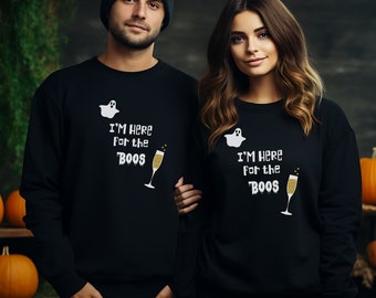I'm Here for the BOOS Black Halloween Sweatshirt | Halloween Ghost Sweatshirt | Halloween Party Jumper | Trick or Treat | Adult Halloween
