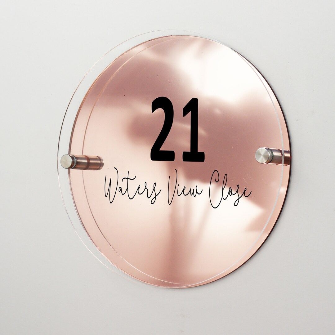 Rose Gold Mirrored House Sign Rose Gold Door Number Personalised