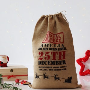 Santa Sack Personalised Vintage Style | Personalised Christmas Present Sack | Large Stocking Sack | Jute Present Sack | Santa Sack Children