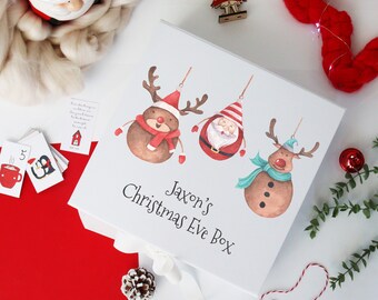 Christmas Eve Box Personalised Printed Luxury  | Xmas Eve Box  | Santa and Reindeer Bauble Design Christmas Eve Box