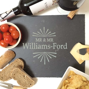 Mr & Mr Couples Personalised Cheeseboard | Engraved Slate Cheeseboard for Men Wedding Gift | Same-Sex Wedding Present | Anniversary Gift