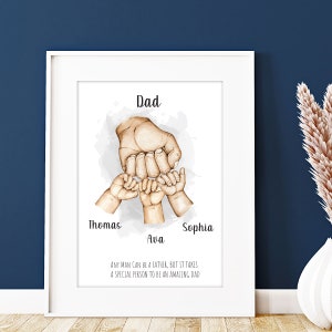 Father&#39;s Day Hand Print | Personalised Print for Dad | Dad and Kids Fist Bump Hand Print | Framed Father&#39;s Day Art | Father&#39;s Day Gift