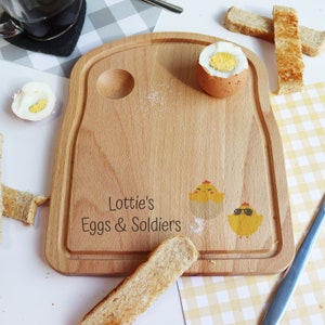 Houten plank Dippy Egg | Gepersonaliseerd bord met ei en soldaten | Eier- en toastplank | Ontbijtplank voor kinderen | Pasen 2025