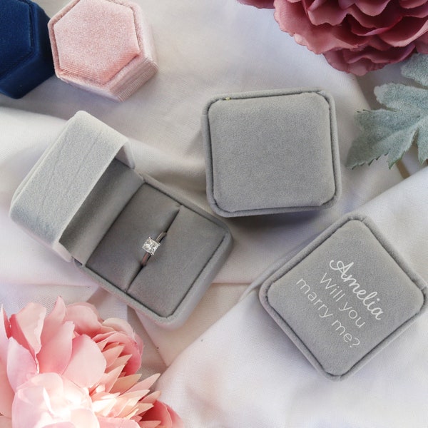 Personalised Proposal Grey Velvet Ring Box | Will you marry me engagement ring box | Proposal Ideas | Valentine's Day Ring | Engagement Ring