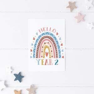 Back To School Year Karte | School Year Personalisierte Back to School Karte | Handgefertigte Grußkarte Schule Regenbogen Design