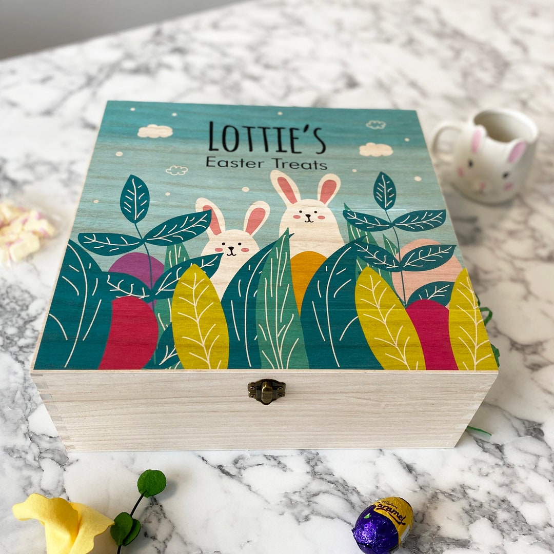 Printed Personalised Wooden Easter Treat Box | Colourful Easter Treat ...