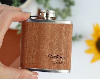 Personalised Wood Effect Wedding Hip Flask | Personalised Wedding Hip Flask | Wedding Party Gifts | Personalised Gifts for Wedding Party