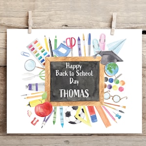 Terug naar school gepersonaliseerde kaart | Krijtbordstijl gepersonaliseerde terug naar schoolkaart | Handgemaakte wenskaart Vintage schoolbord ontwerp