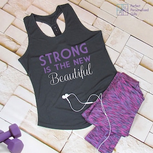 Strong is the new Beautiful Ladies Gym Vest | Colourful Ladies Gym Vest with Fun Strong and Beautiful Slogan | Vibrant Workout Activewear