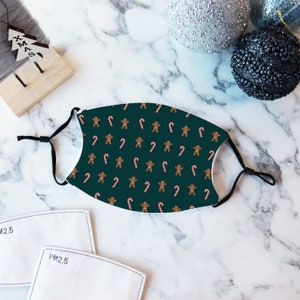 Gingerbread Pattern Winter Facemask, Face Covering, Christmas Face Mask, Winter design, Festive Treats
