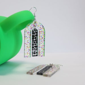 Colourful Acrylic Statement Earrings | Printed Bright Colour Acrylic Dangly Earrings | Speckled Colour Earrings | Acrylic Jewellery Handmade