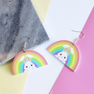 Easter Pastel Rainbow Bunny Earrings | Quirky Pastel Easter Dangly Earring Set | Easter Earrings | Easter 2025 | Bunny Earrings Jewellery