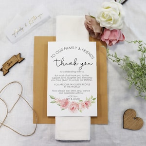 Gepersonaliseerde bruiloft Dank u Plaats Setting | Dank u Wedding Note | Dank u kaart | Bruiloft Tafel Decor | Bruiloft Receptie Decoraties