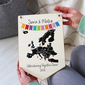 Couples Personalised Map Gift | Pennant Flag with Map | Wedding Gift | Travelling Couples Gift | Honeymoon destination | Valentine&#39;s Map